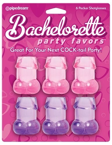 6pc Bachelorette Party Favor Pecker Shot Glasses Pink / Purple Gag Bride Gift